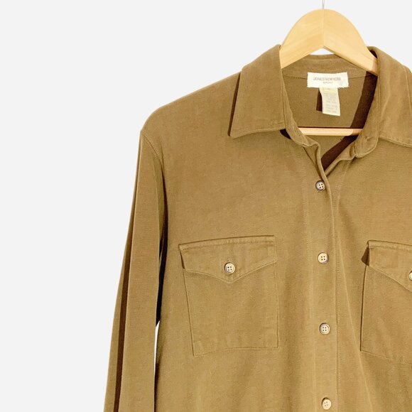 Vintage JONES NEW YORK Cotton Knit Button Down Shirt in Khaki / size Small - Picture 6 of 8